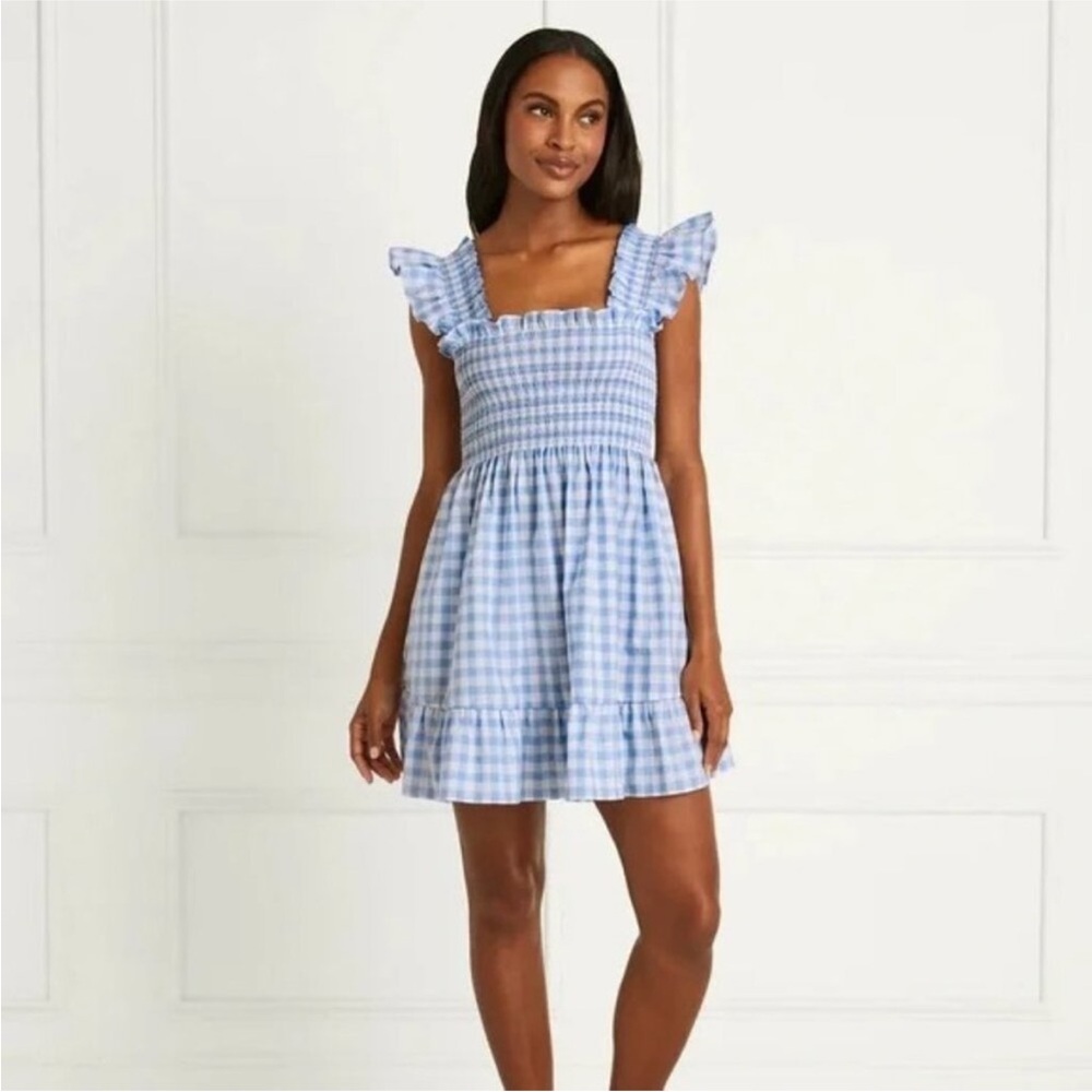 Hill House Elizabeth Nap Dress Blue Jacquard Check Size Small Vichy gingham